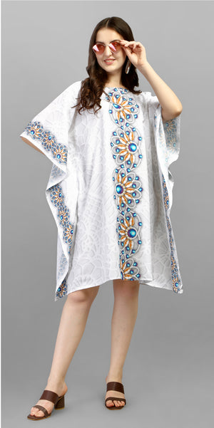 Radiant Bloom Printed White Kaftan Dress - image 1