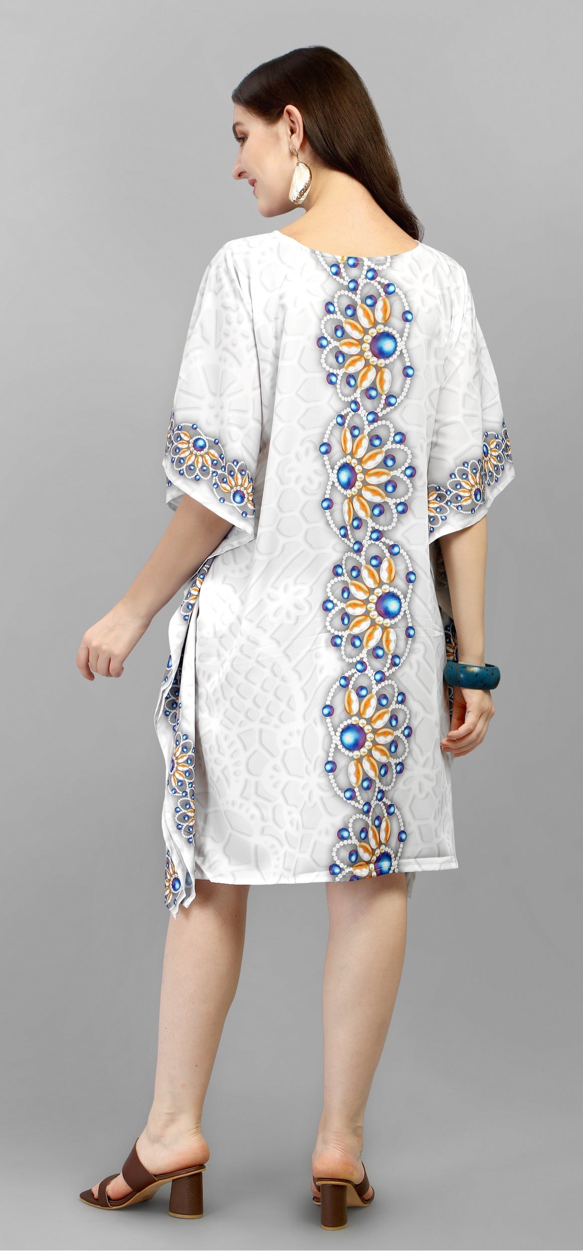 Radiant Bloom Printed White Kaftan Dress - image 3