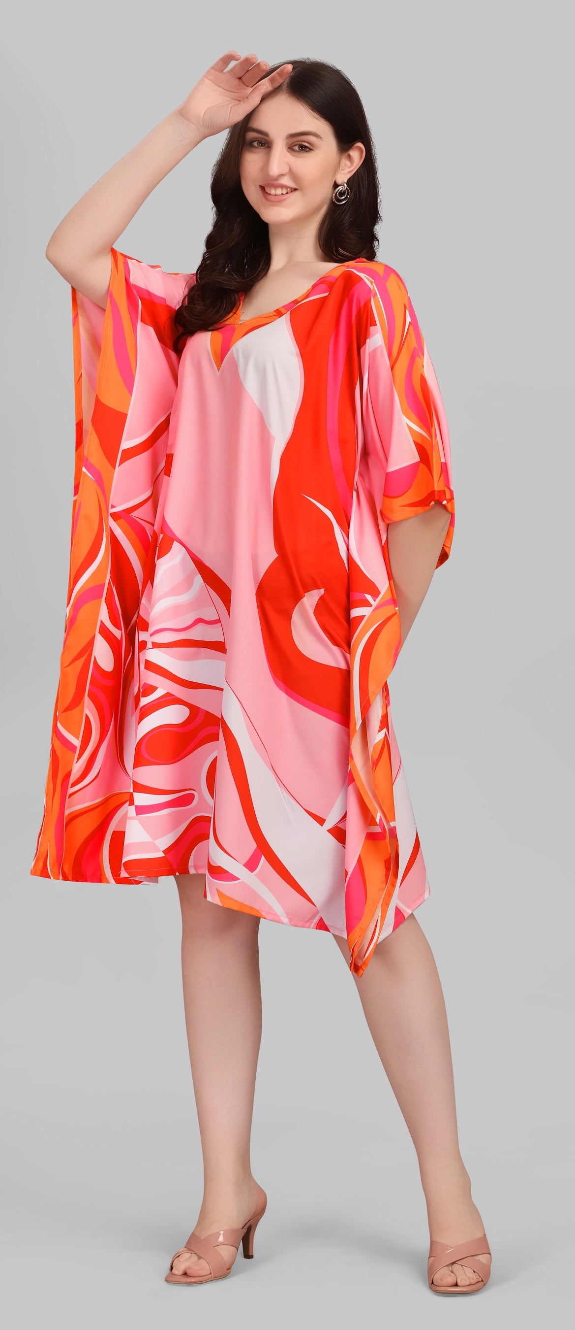 Coral Swirl Satin Kaftan - image 1