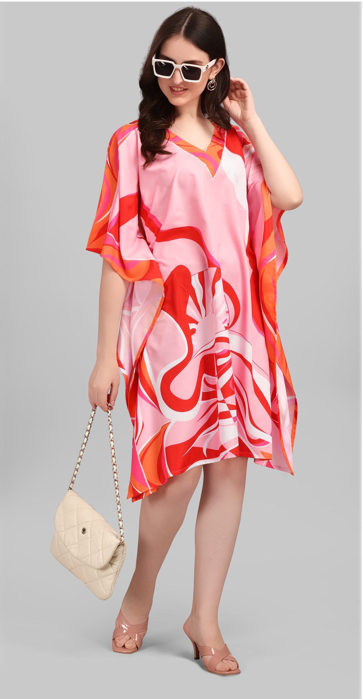Coral Swirl Satin Kaftan - image 3